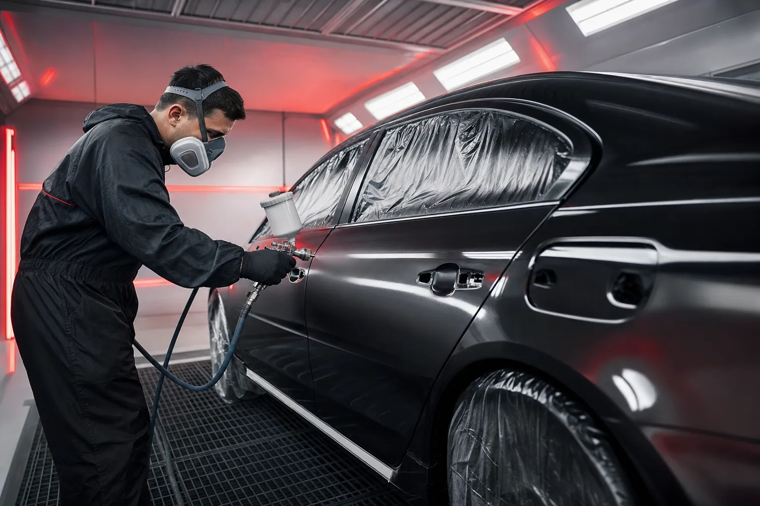 Collision repair and body work in Jack's in-house paint facility